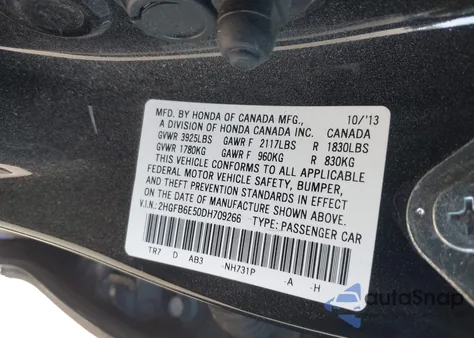 2013 Honda Civic Si из США, поврежденный, VIN 2HGFB6E50DH709266